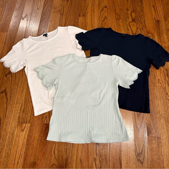 Ann Taylor Factory Tops - 3/set Ann Taylor Factory T-shirt with crochet sleeve Size L (Mint, Navy, White)